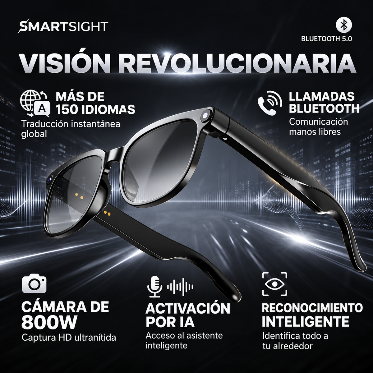 SMARTSIGHT Gafas Inteligentes AI con Cámara HD
