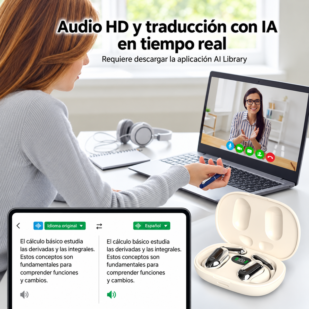 AURIX AI Audífonos Traductores Inteligentes 144 Idiomas