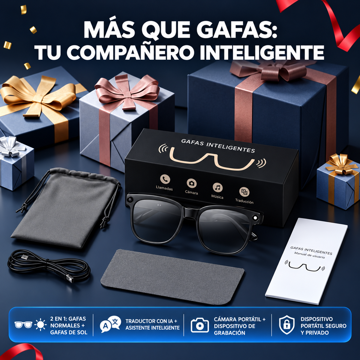 SMARTSIGHT Gafas Inteligentes AI con Cámara HD
